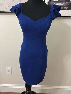 Blue Ruffle-Sleeve Sheath Dress